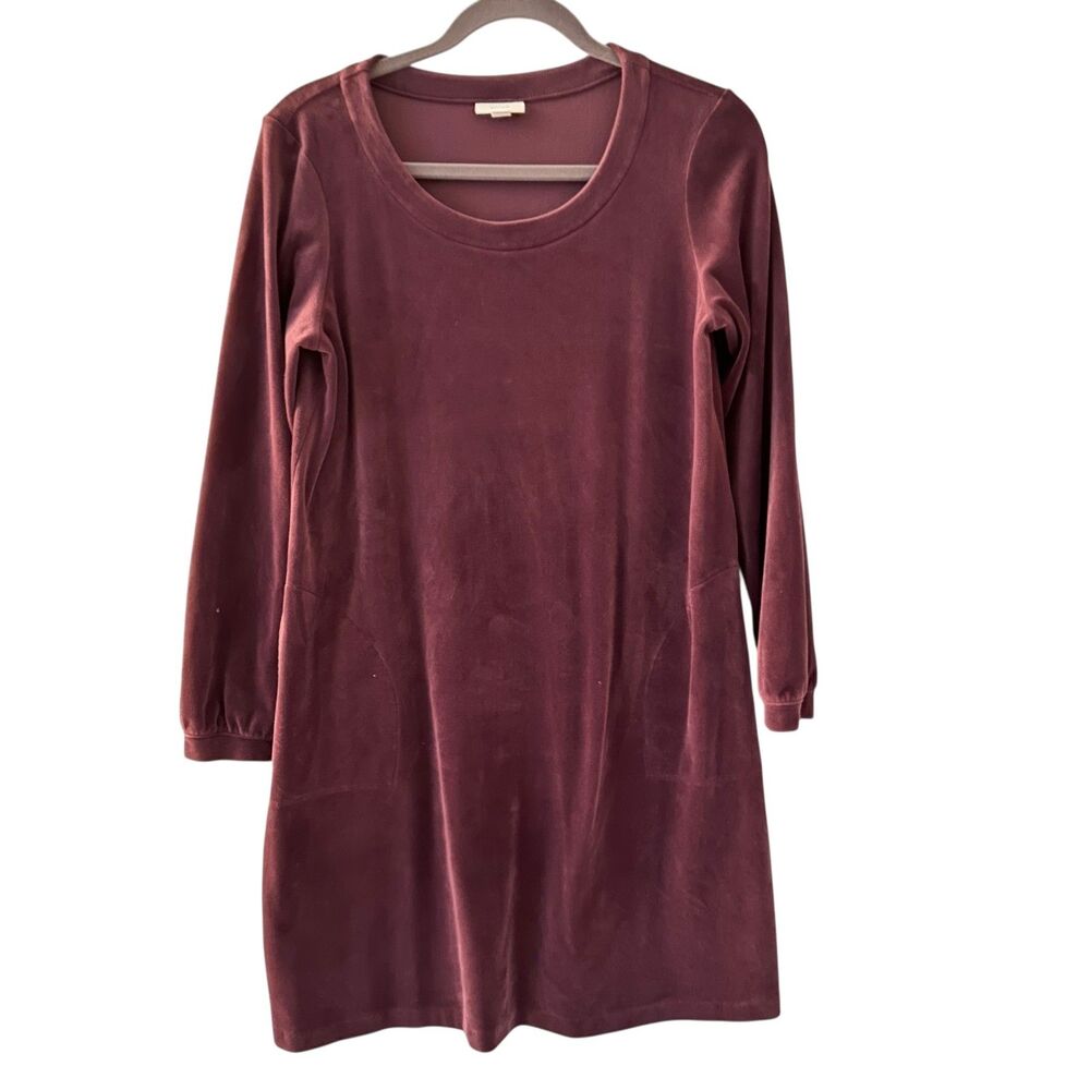 J. Jill Purple Velvet Velour Scoop Neck Long Sleeve Shift Dress Pockets Size S